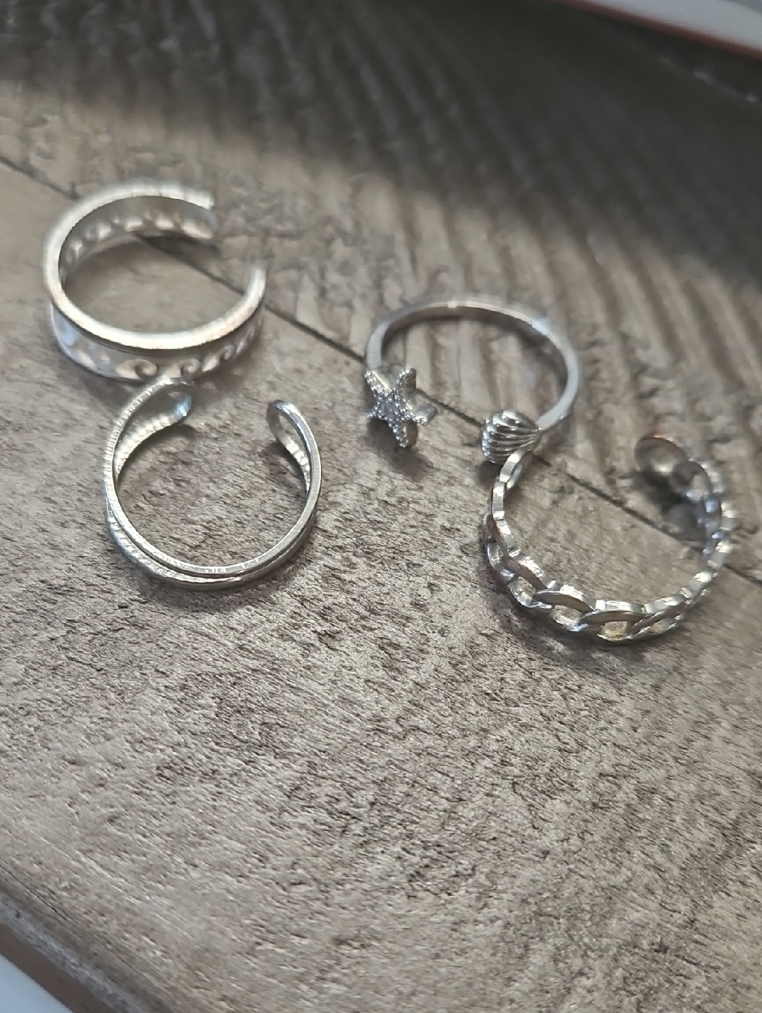 Sterling Silver Star  Chain Stackable Rings Or Toe Rings  Silver